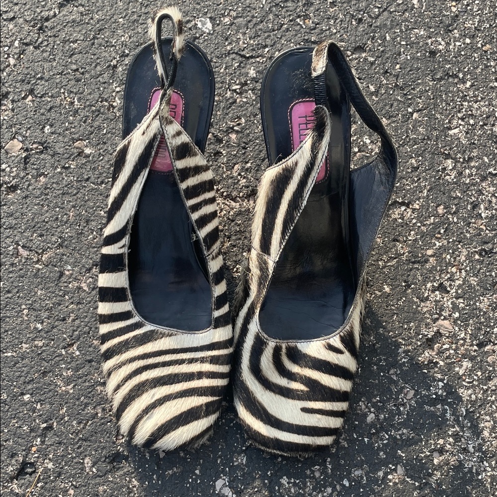 Pelle Moda Black and White Zebra Slingback Heels